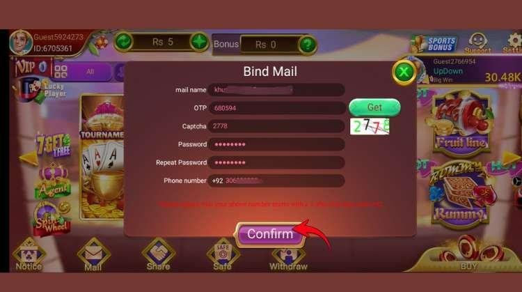 Teen Patti Lucky profile setup screen after email verification showing username and profile picture options