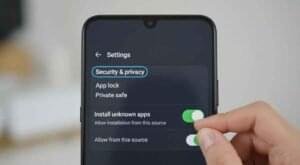 Step 2 guide showing how to enable Install Unknown Apps or Allow from this source in Android Settings under Security or Privacy for APK installation